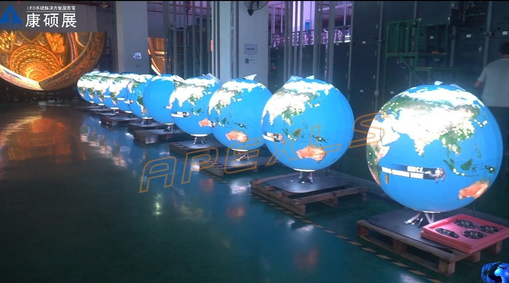 车间多个LED球形屏展示